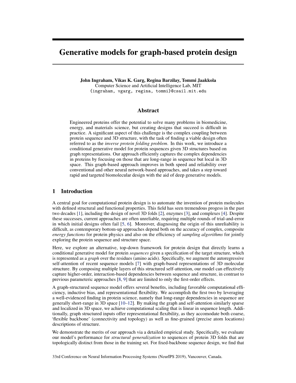 Generative Models for Graph-Based Protein Design