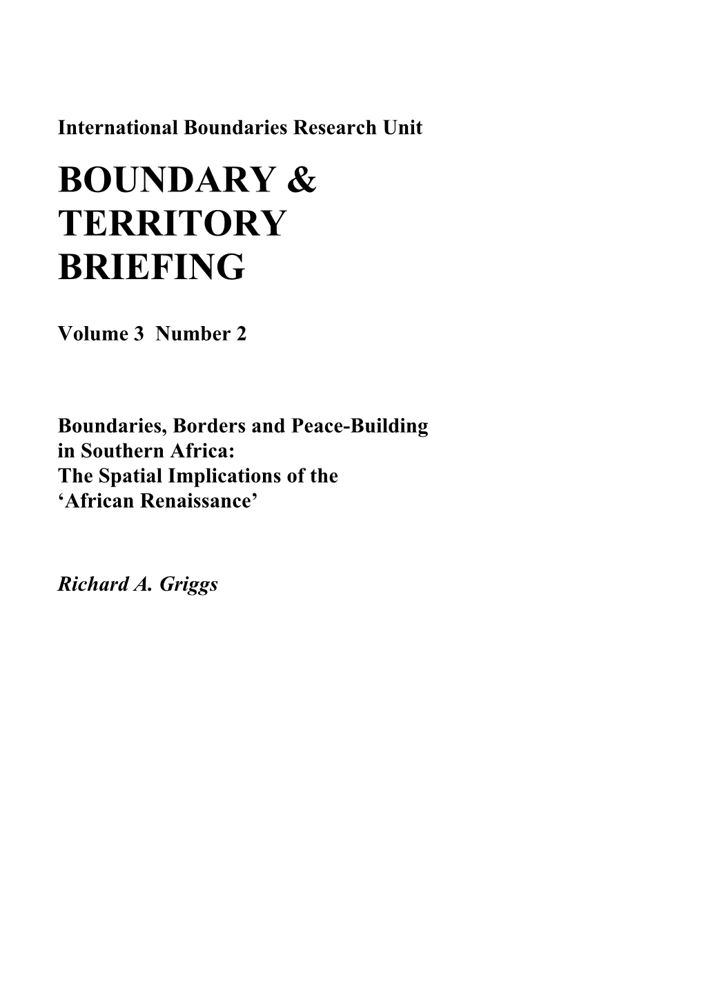 BTB 3-2: Boundaries, Borders & Peace-Building in Southern Africa