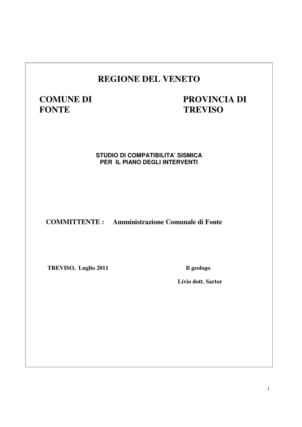 Regione Del Veneto Comune Di Provincia Di Fonte Treviso