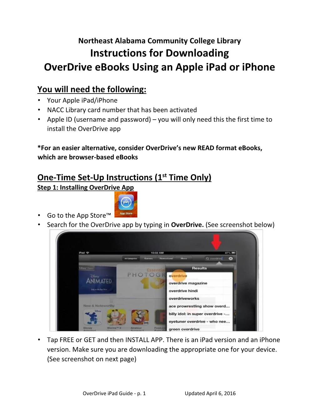 Instructions for Downloading Overdrive Ebooks Using an Apple Ipad Or Iphone