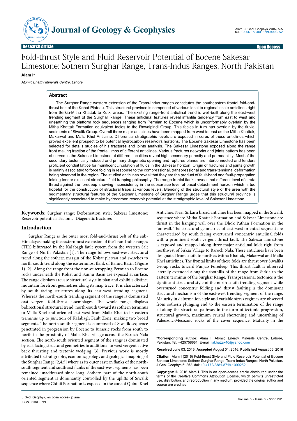 Fold-Thrust Style and Fluid Reservoir Potential of Eocene Sakesar Limestone