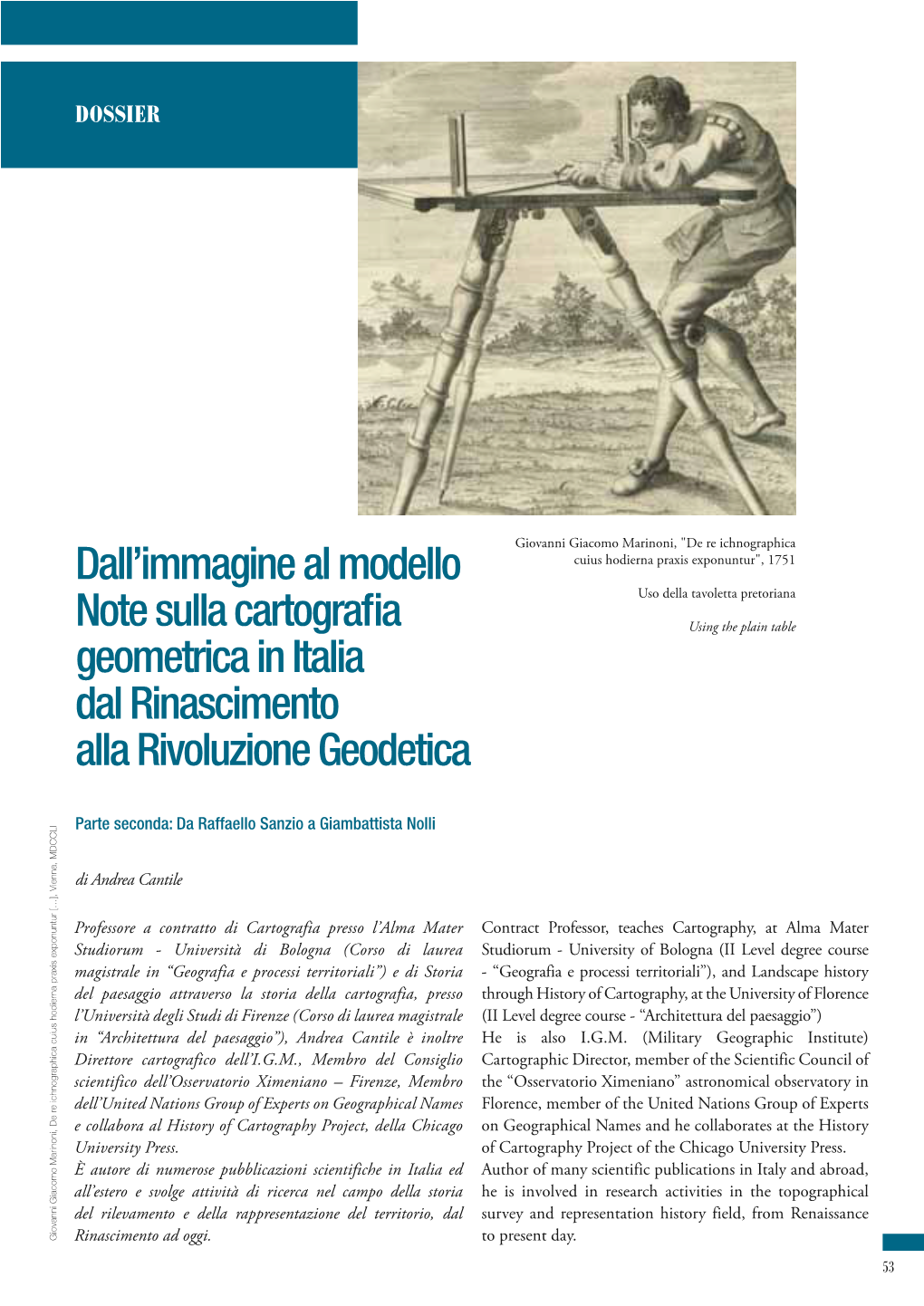 Dall'immagine Al Modello Note Sulla Cartografia Geometrica in Italia Dal Rinascimento Alla Rivoluzione Geodetica