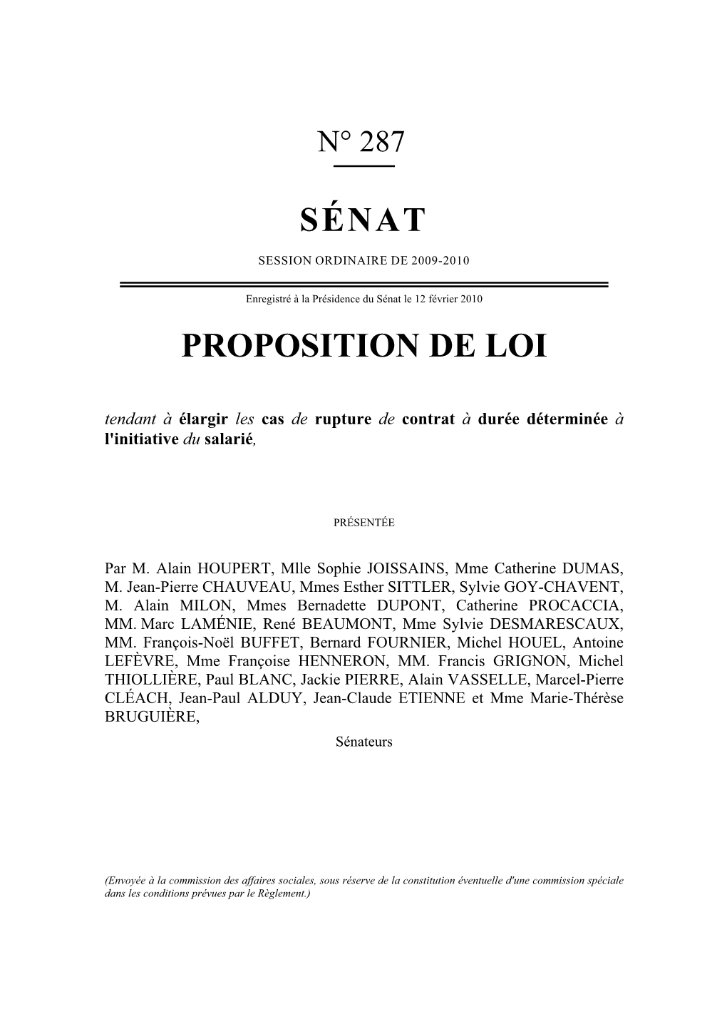 Sénat Proposition De