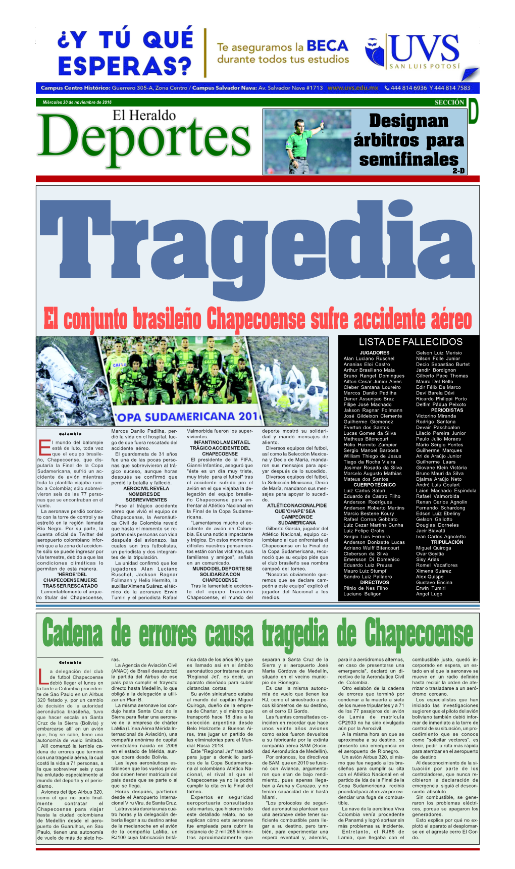 Cadena De Errores Causa Tragedia De Chapecoense Ras