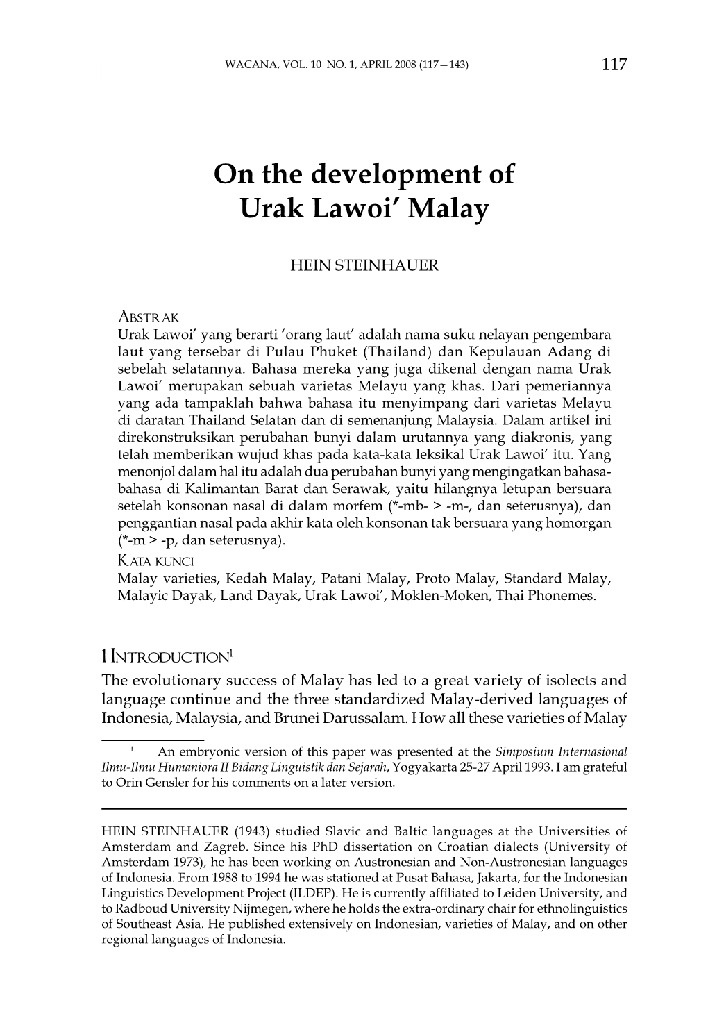 On the Development of Urak Lawoi' Malay