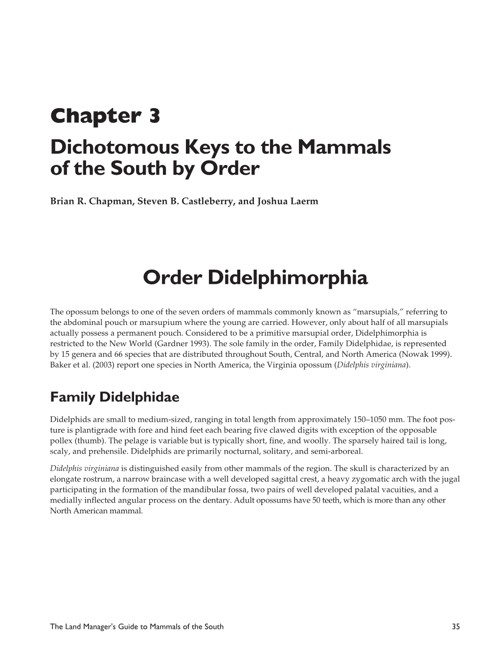 Dichotomous Keys to the Mammals of the South by Order