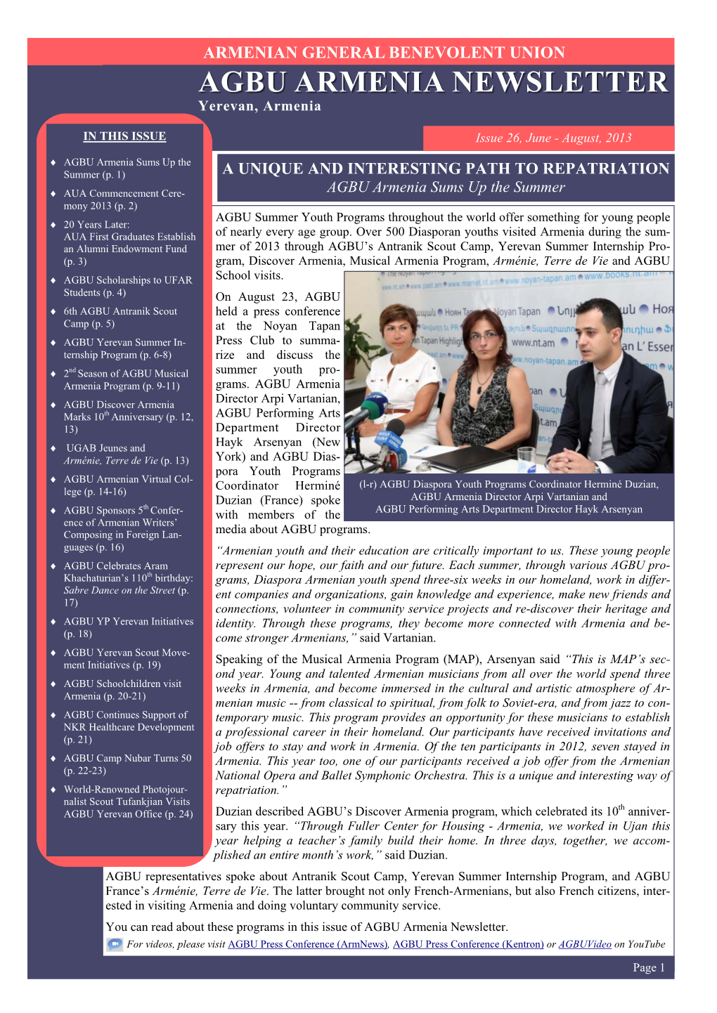 AGBU Armenia Newsletter