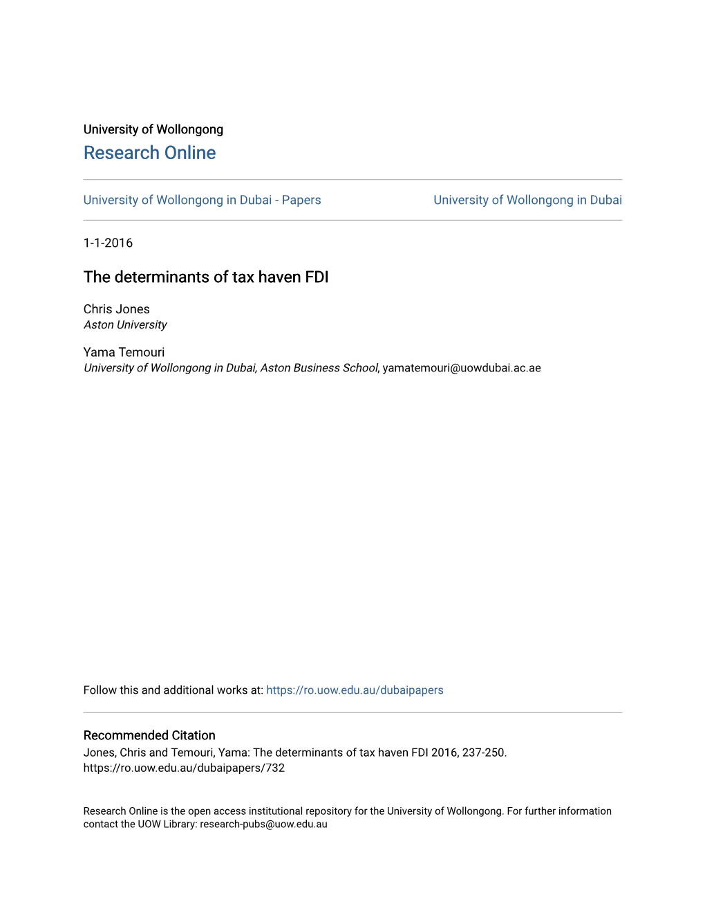 The Determinants of Tax Haven FDI