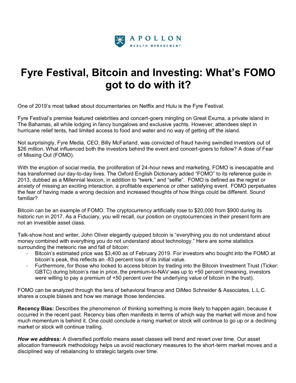 Fyre Festival, Bitcoin and Investing: What’S FOMO Got to Do with It?