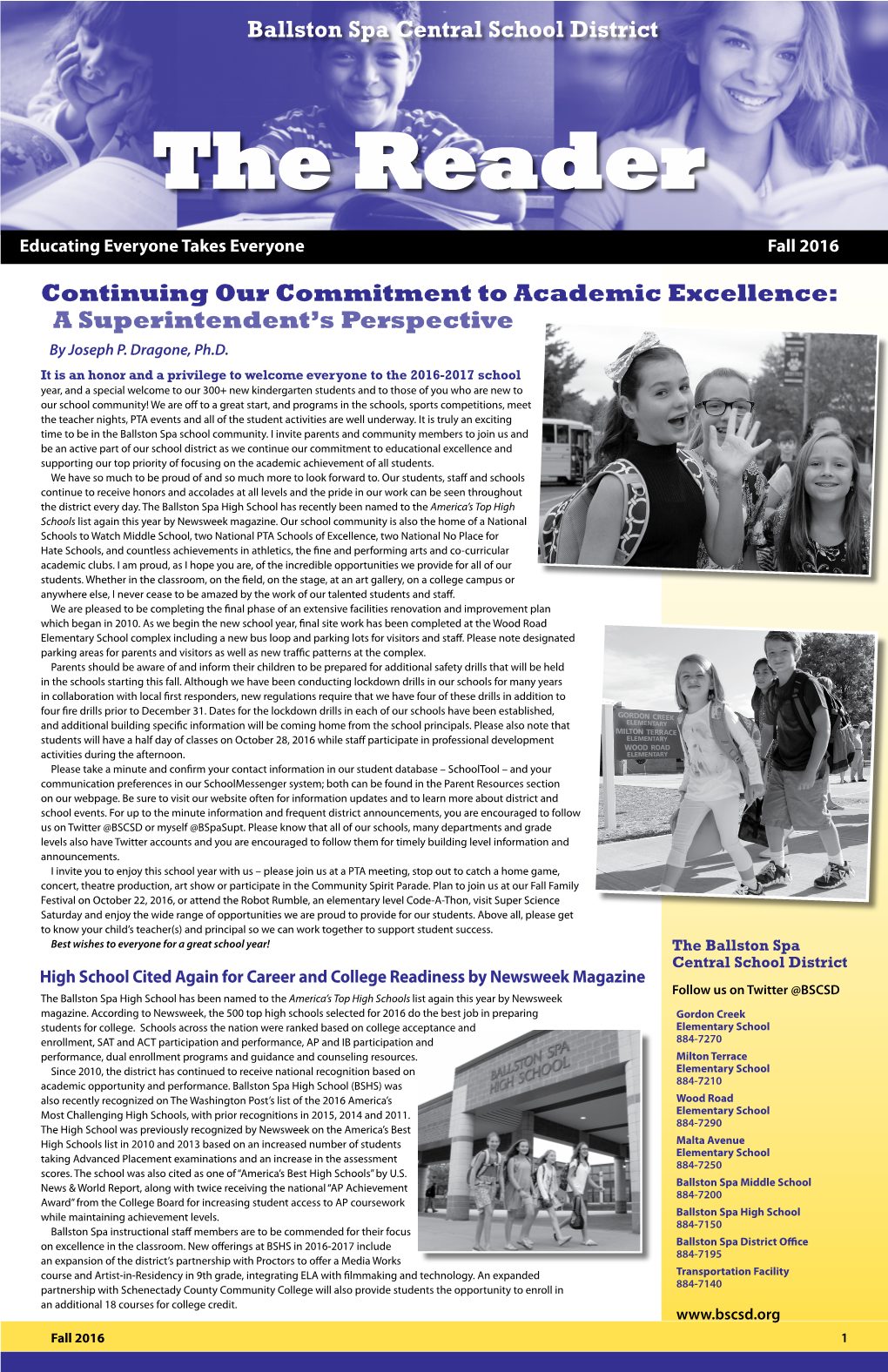 Continuing Our Commitment to Academic Excellence: a Superintendent’S Perspective by Joseph P