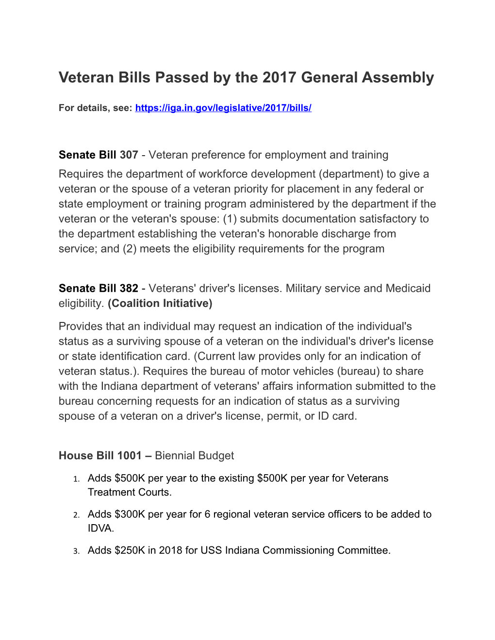 Veteran Bills Passed by the 2017 General Assembly