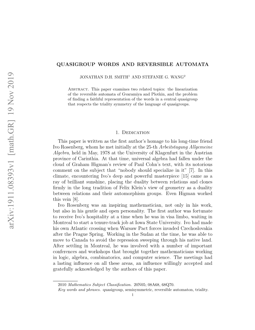 Arxiv:1911.08393V1 [Math.GR] 19 Nov 2019 Atn Nuneo L Hs Ra,A Nunewligyacpe an Accepted Willingly Paper