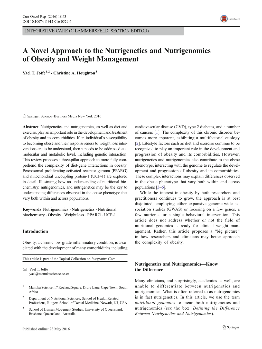 A Novel Approach to the Nutrigenetics and Nutrigenomics of Obesity and Weight Management