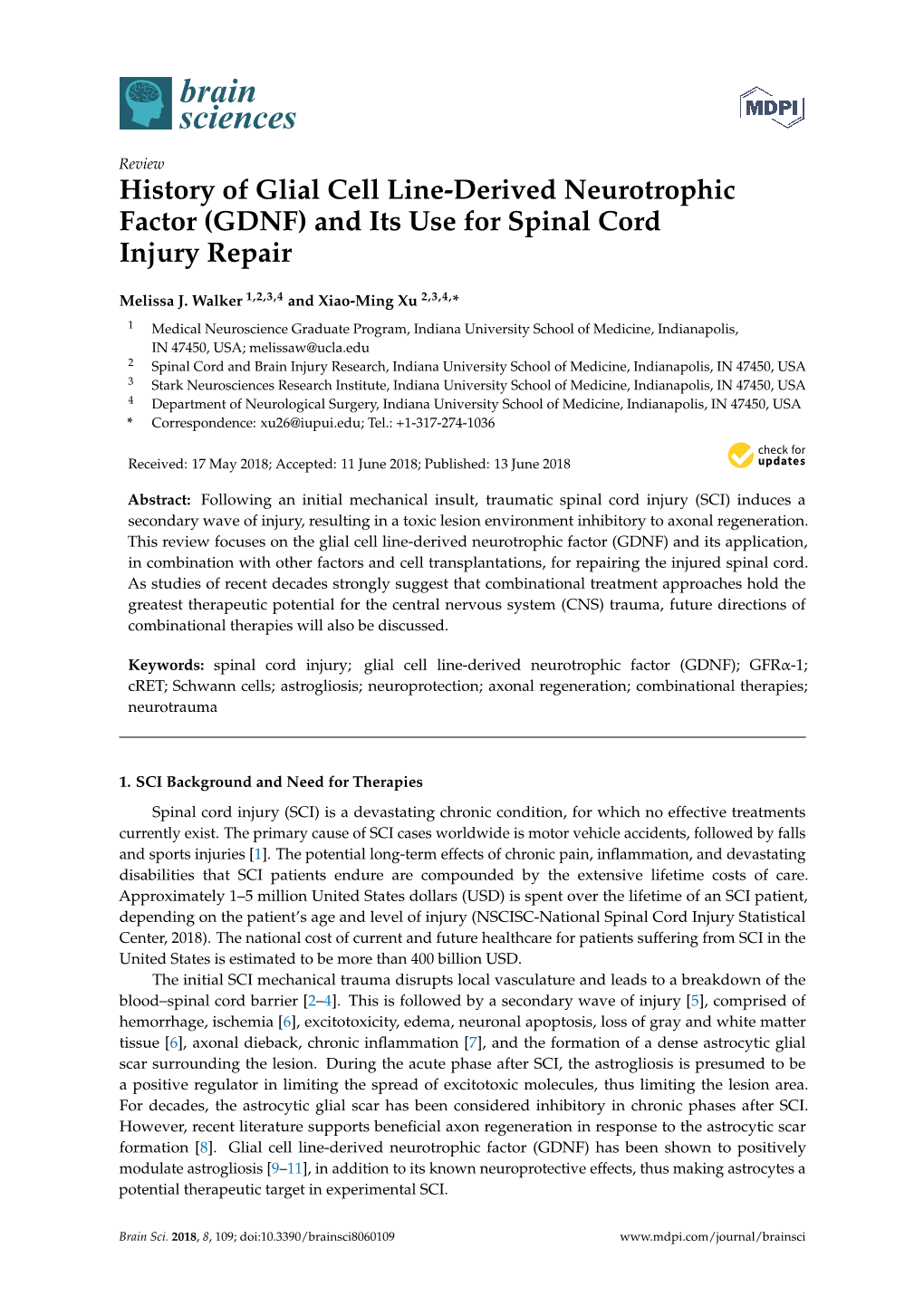 History of Glial Cell Line-Derived Neurotrophic Factor (GDNF) and Its Use for Spinal Cord Injury Repair