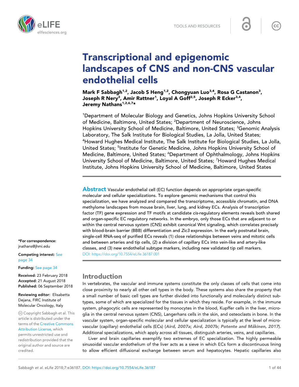 Transcriptional and Epigenomic Landscapes of CNS and Non