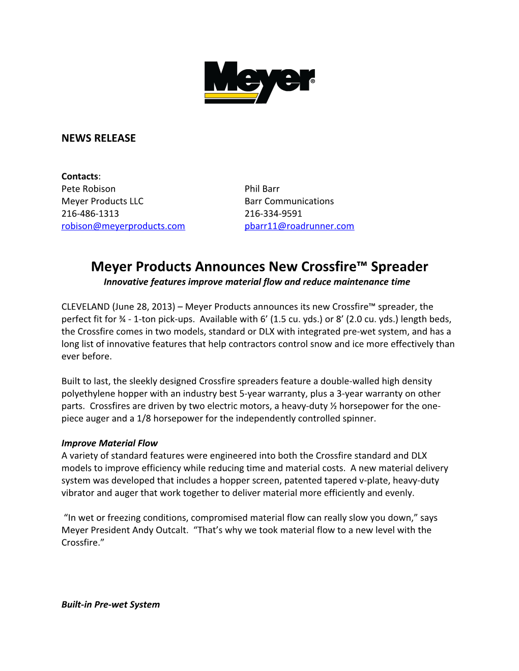 Meyer Products Announces New Crossfire Spreader