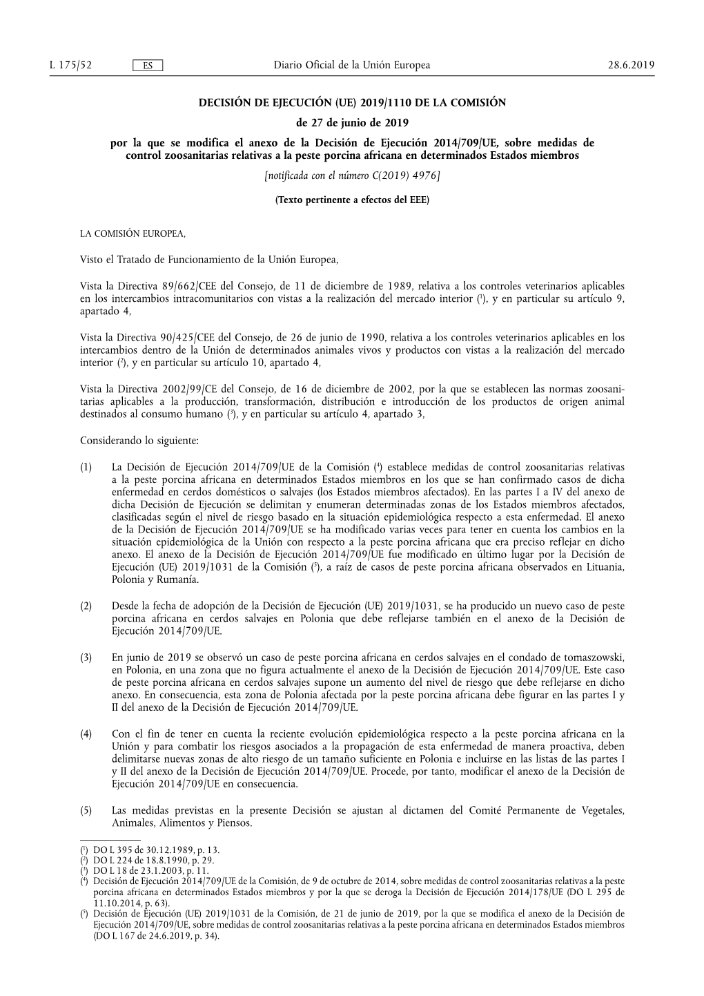 (UE) 2019/1110 DE LA COMISIÓN De 27 De Junio De 2019