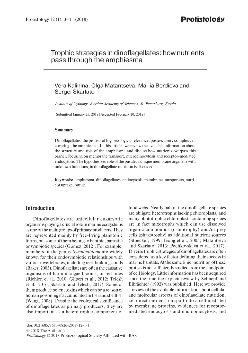 Protistology Trophic Strategies in Dinoflagellates: How Nutrients Pass