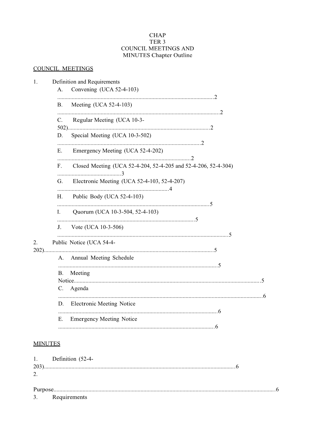 COUNCIL MEETINGS and MINUTES Chapter Outline