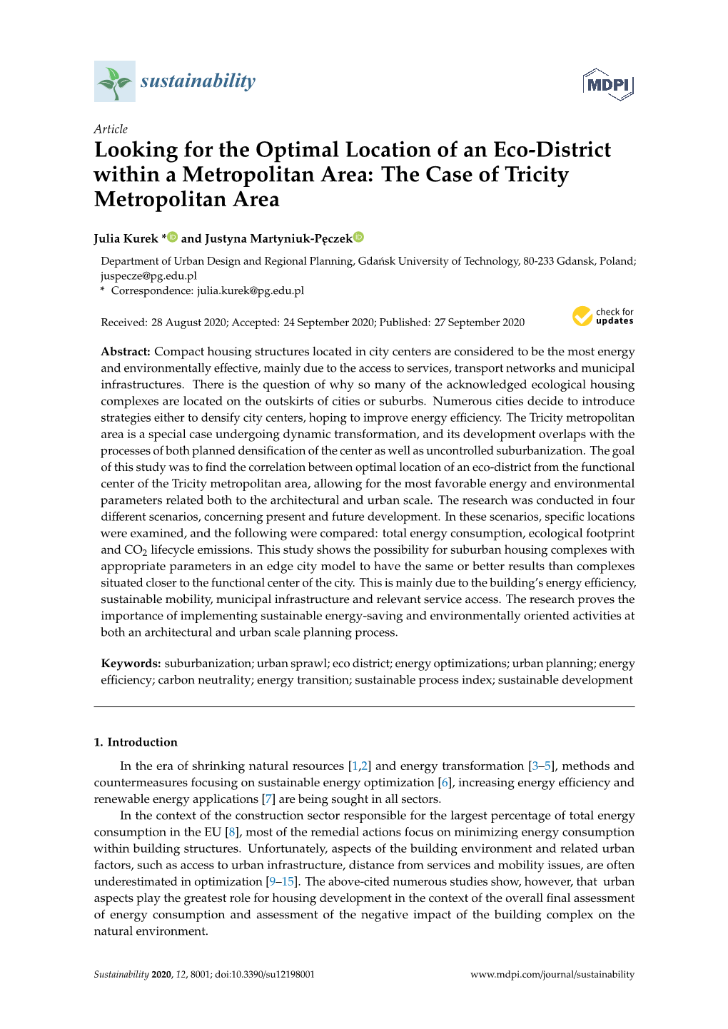 Looking for the Optimal Location of an Eco-District Within a Metropolitan Area: the Case of Tricity Metropolitan Area