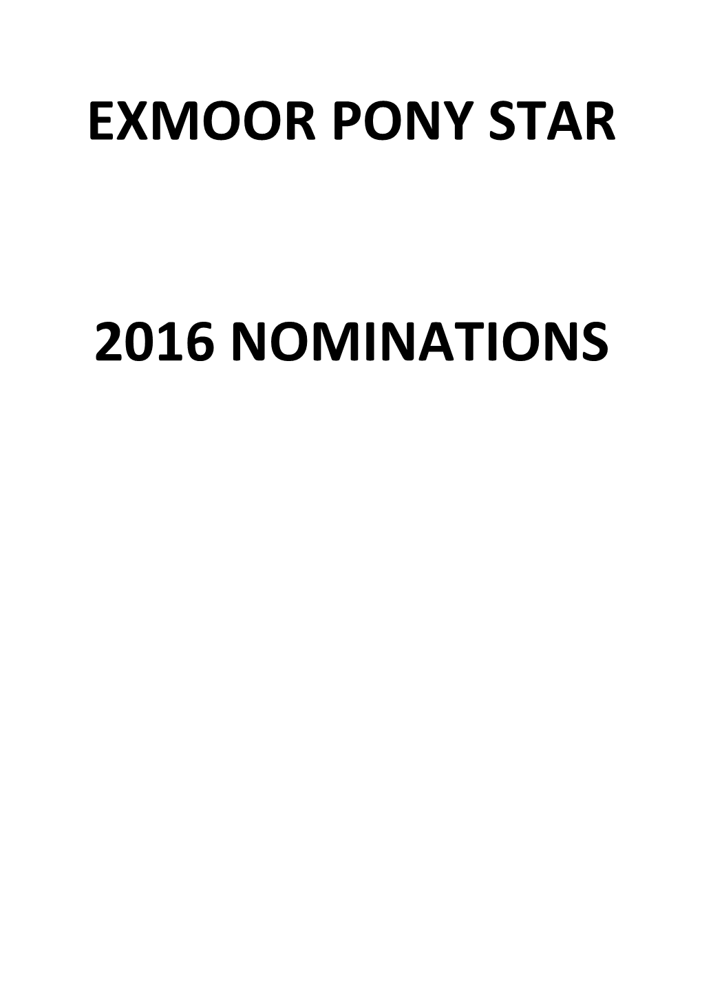 Exmoor Pony Star 2016 Nominations