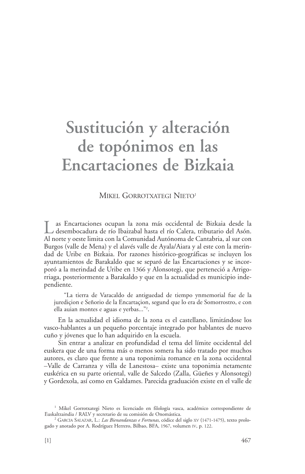 Sustitución Y Alteración De Toponimos En Las Encartaciones De Bizkaia