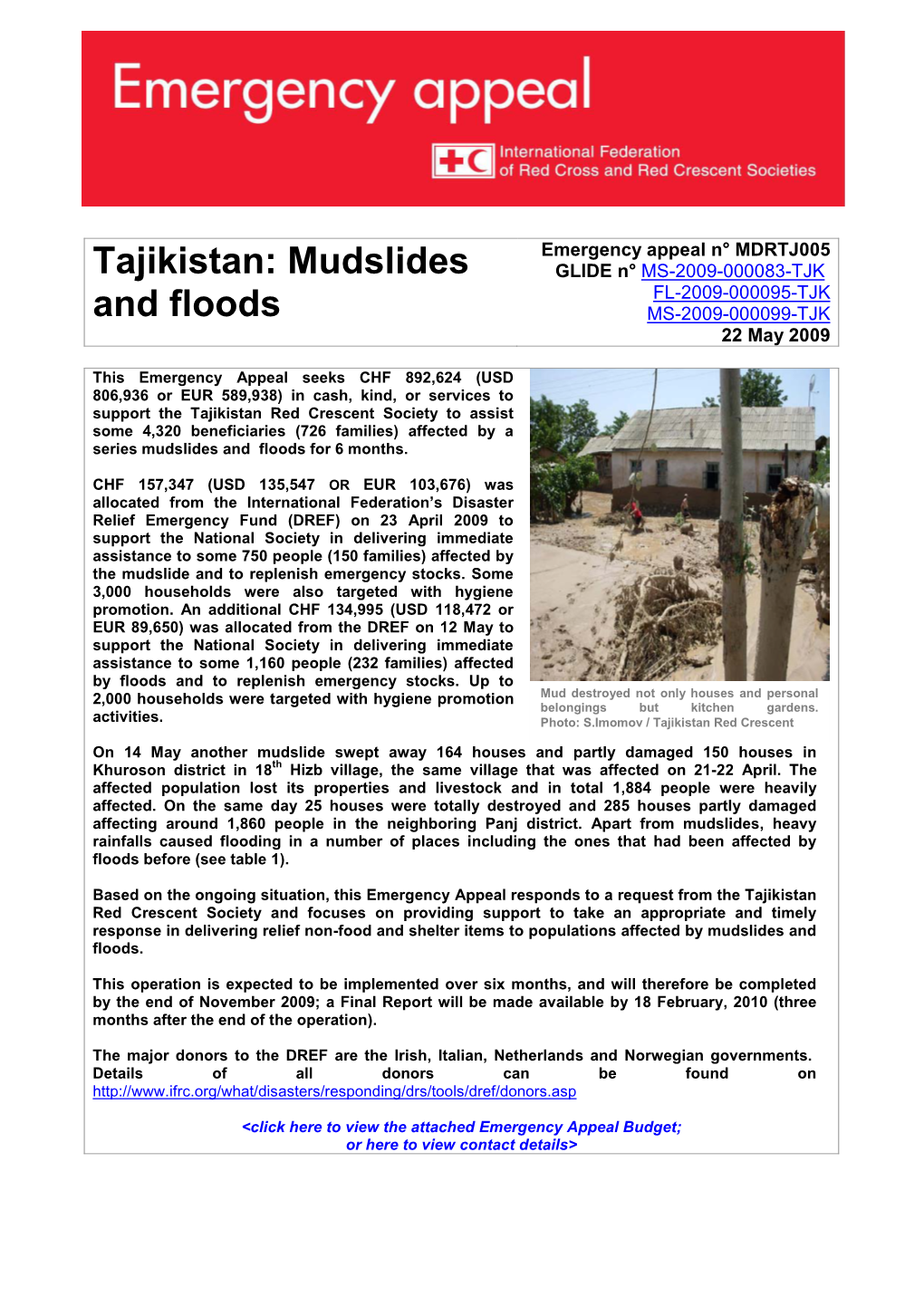 Tajikistan: Mudslides and Floods