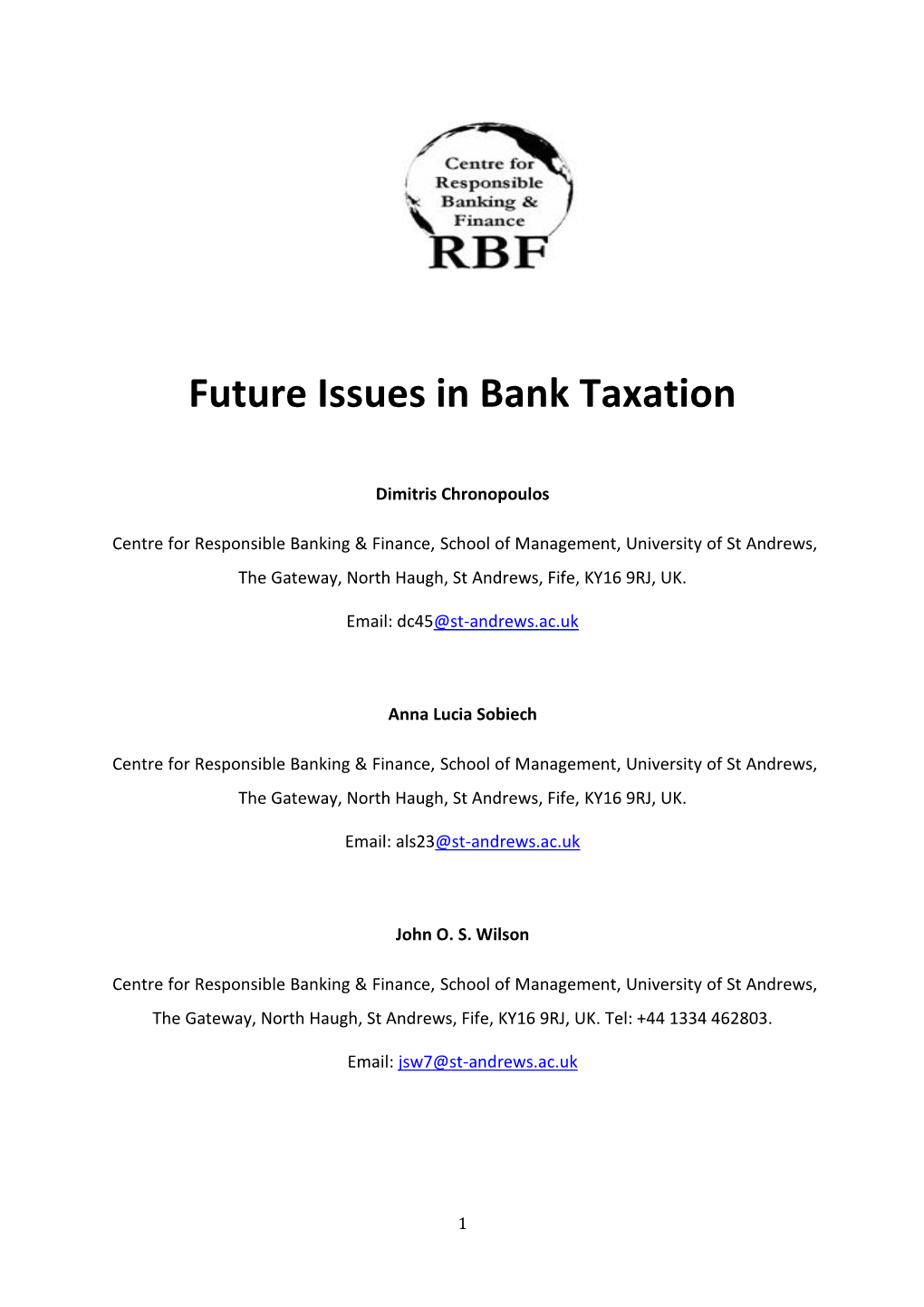 Future Issues in Bank Taxation