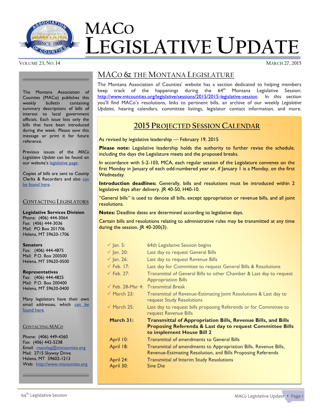 Maco Legislative Update Volume 23, No