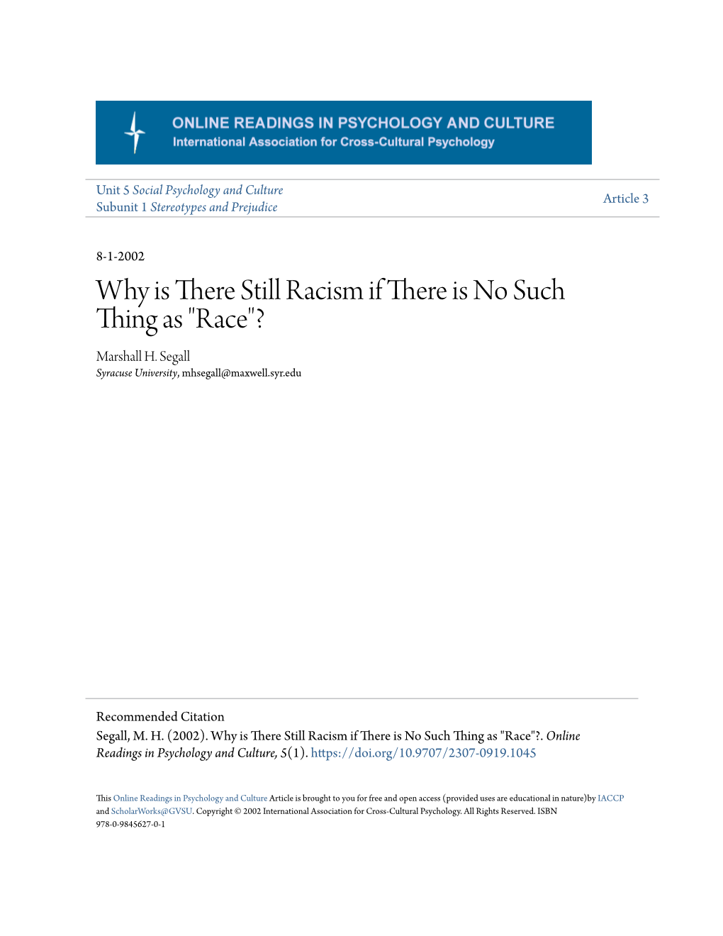 Why Is There Still Racism If There Is No Such Thing As "Race"? Marshall H