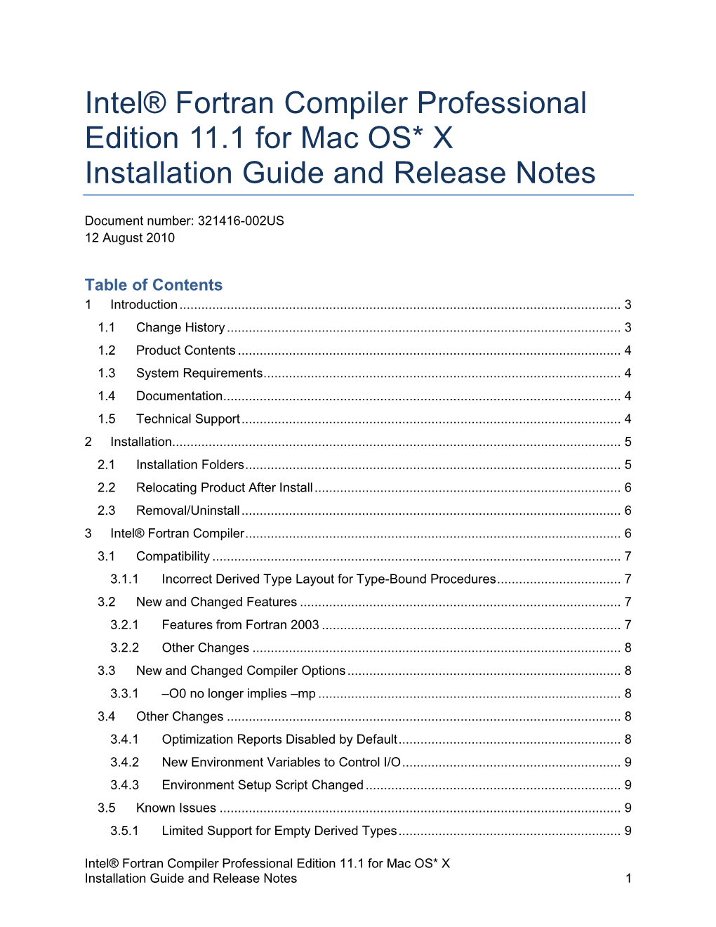 Intel® Fortran Compiler Professional Edition 11.1 for Mac OS* X Installation Guide and Release Notes