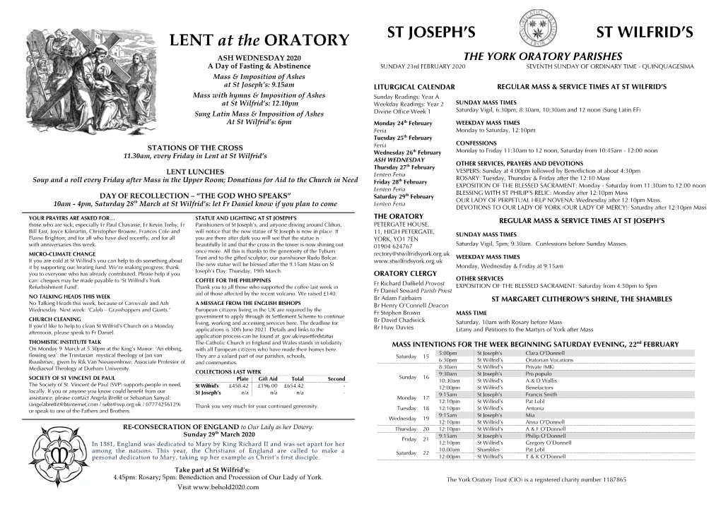 LENT at the ORATORY