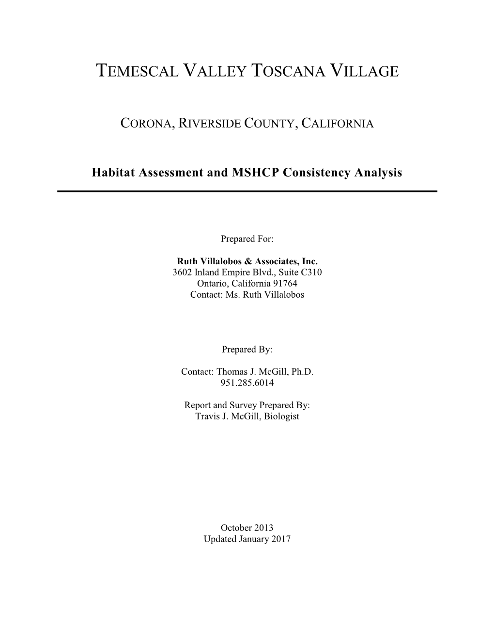 Habitat Assessment and MSHCP Consistency Analysis