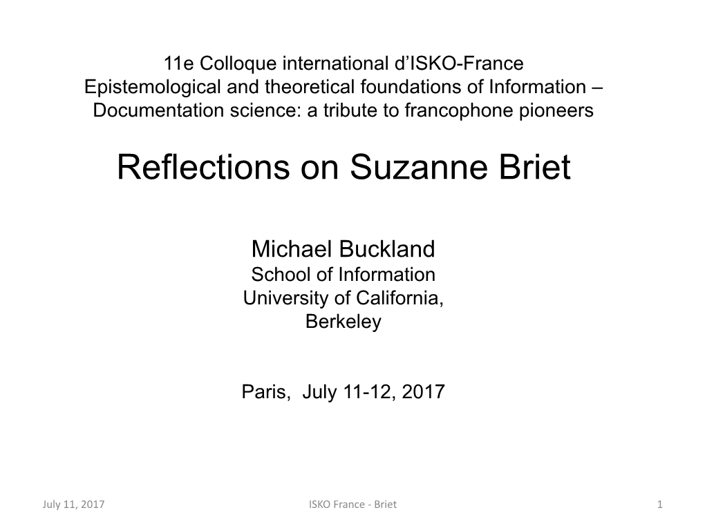 Reflections on Suzanne Briet