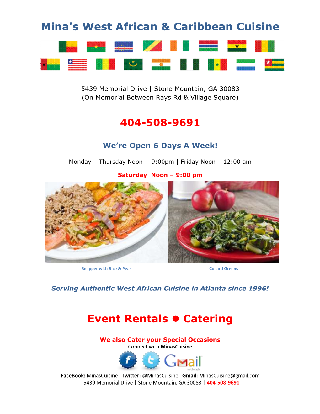 Mina's West African & Caribbean Cuisine Event Rentals Catering