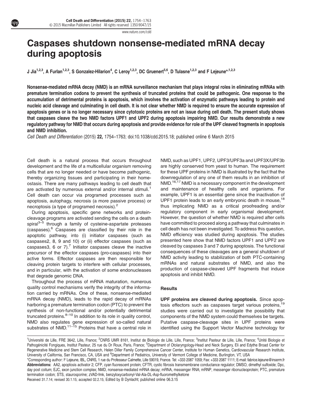 Caspases Shutdown Nonsense-Mediated Mrna Decay During Apoptosis