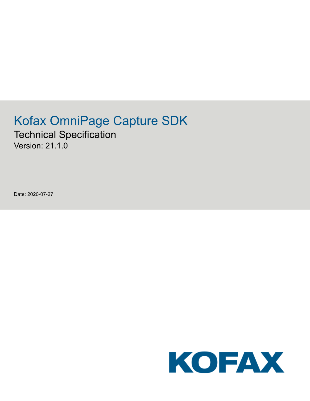 Kofax Omnipage Capture SDK Technical Specification Version: 21.1.0