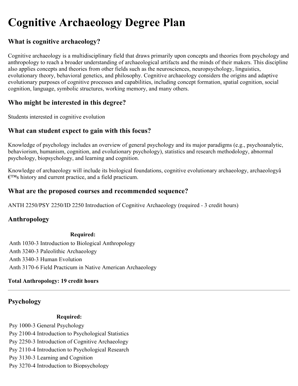 Cognitive Archaeology Degree Plan Download