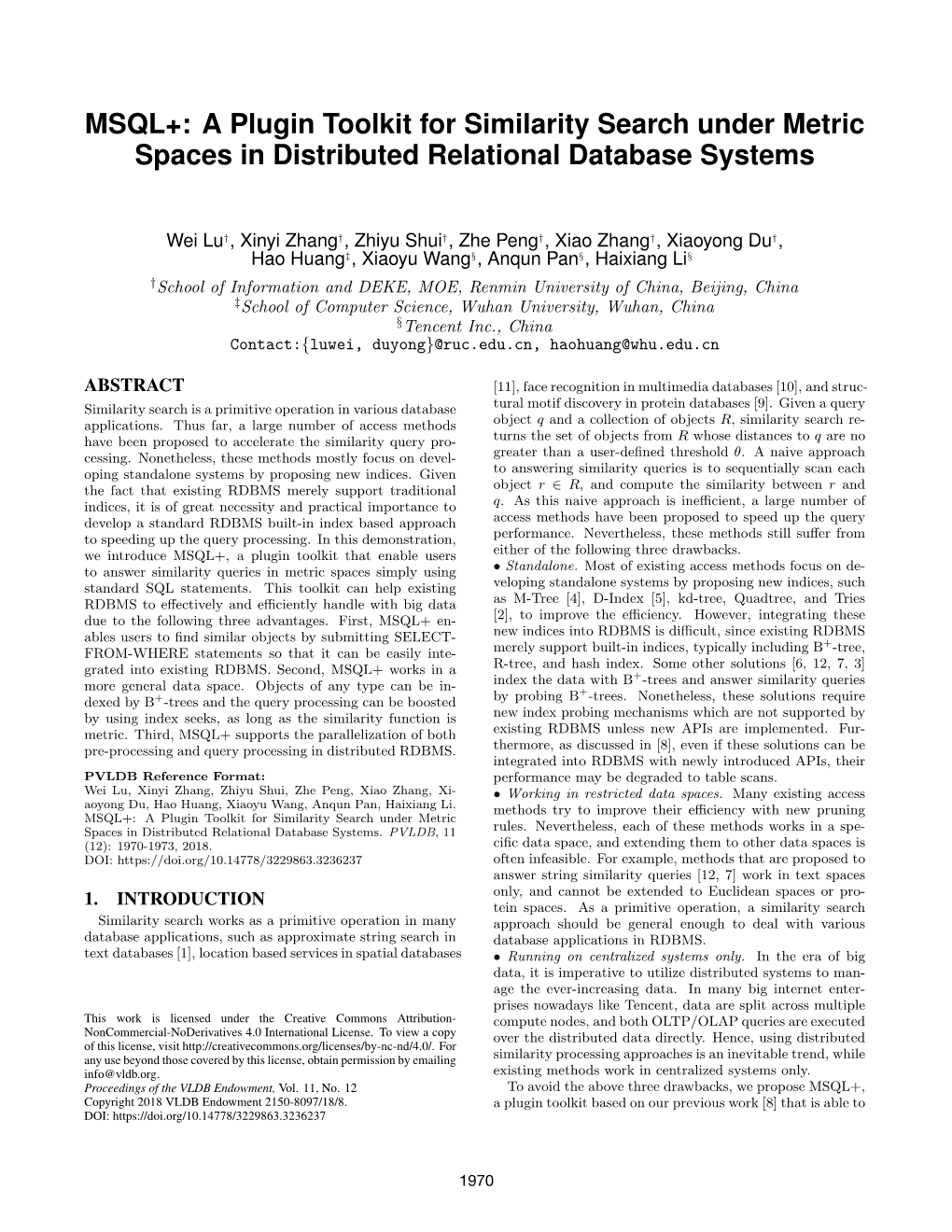 MSQL+: a Plugin Toolkit for Similarity Search Under Metric Spaces in Distributed Relational Database Systems