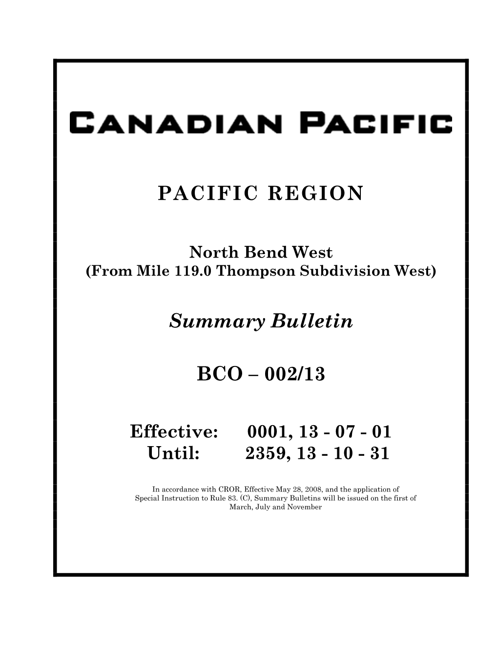 PACIFIC REGION Summary Bulletin