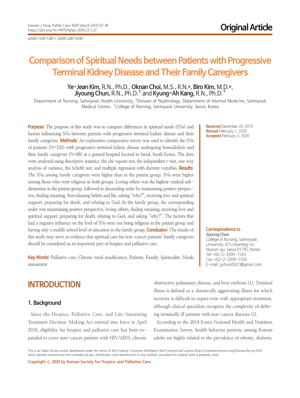 Comparison of Spiritual Needs Between Patients with Progressive Terminal Kidney Disease and Their Family Caregivers