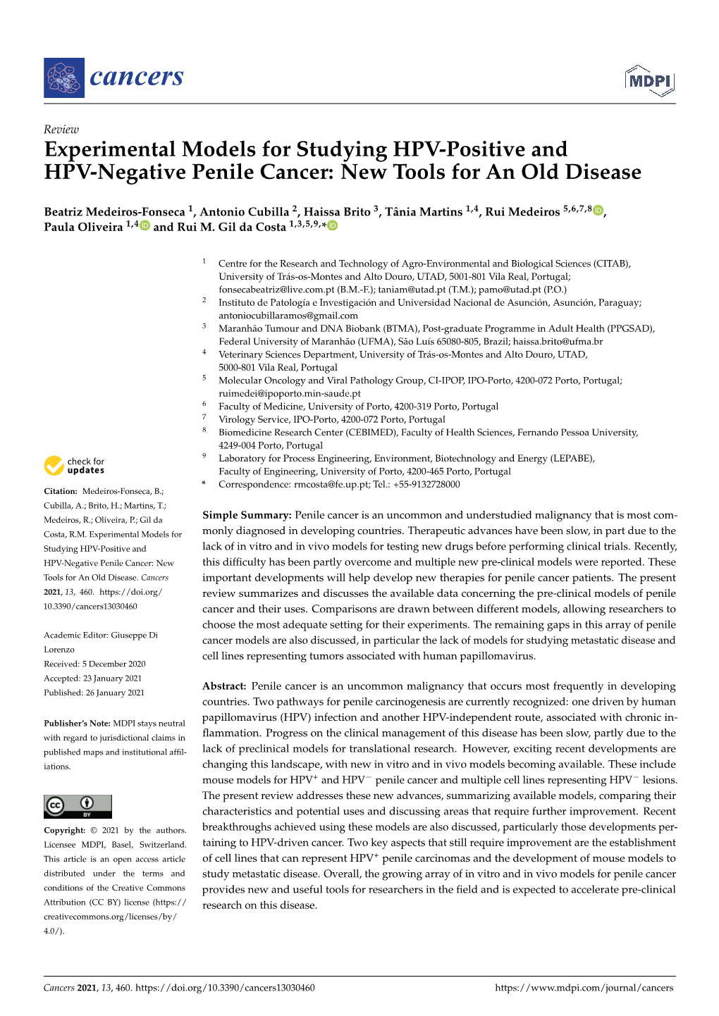 Experimental Models for Studying HPV-Positive and HPV-Negative Penile Cancer: New Tools for an Old Disease