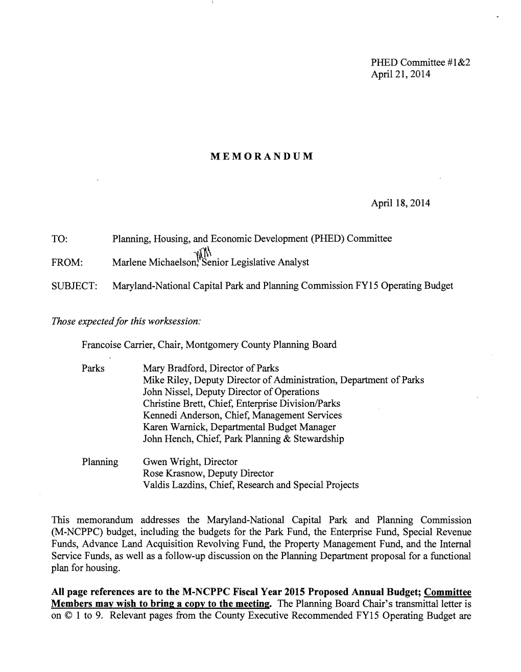 PHED Committee # 1&2 April 21, 2014