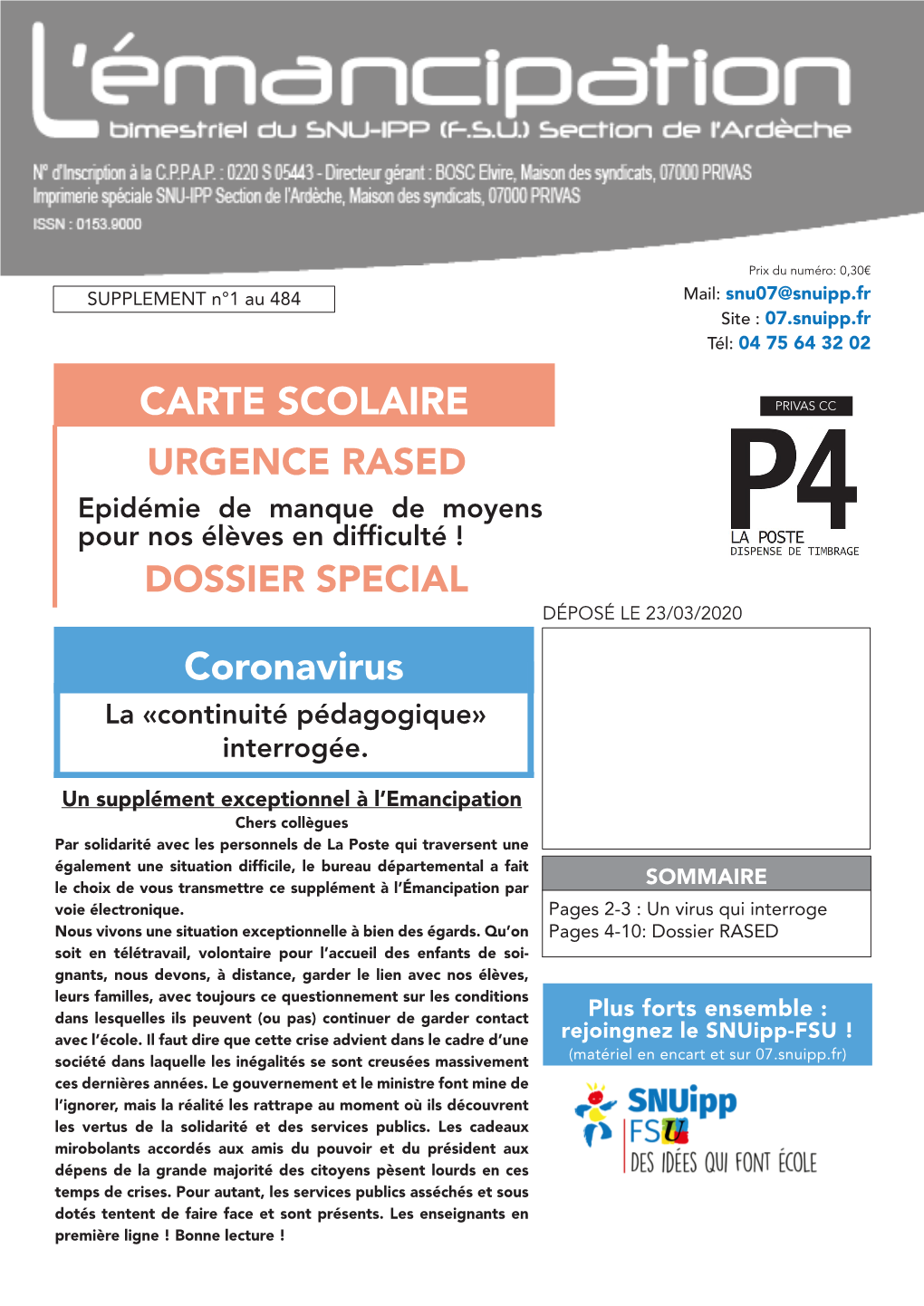 Coronavirus CARTE SCOLAIRE