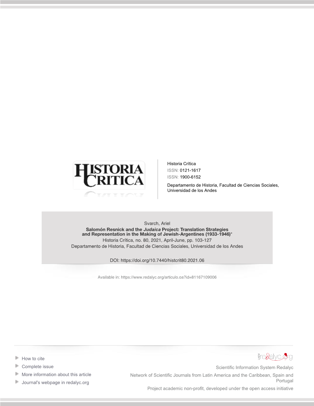 Translation Strategies and Representation in the Making of Jewish-Argentines (1933-1946)* Historia Crítica, No