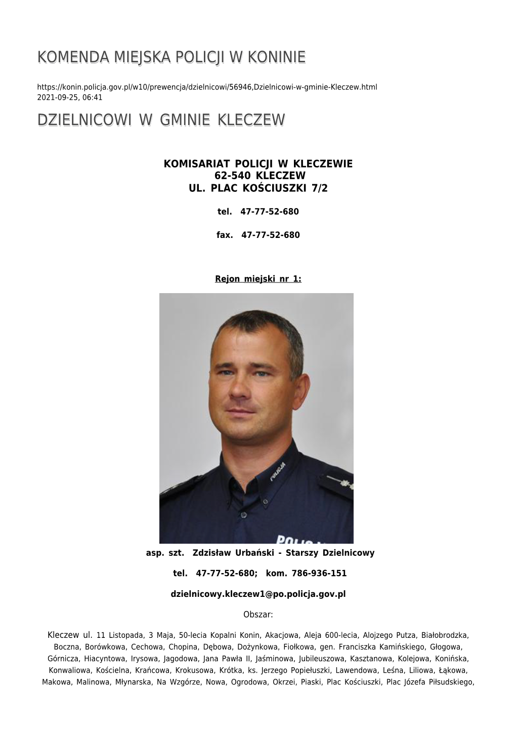 Dzielnicowi W Gminie Kleczew