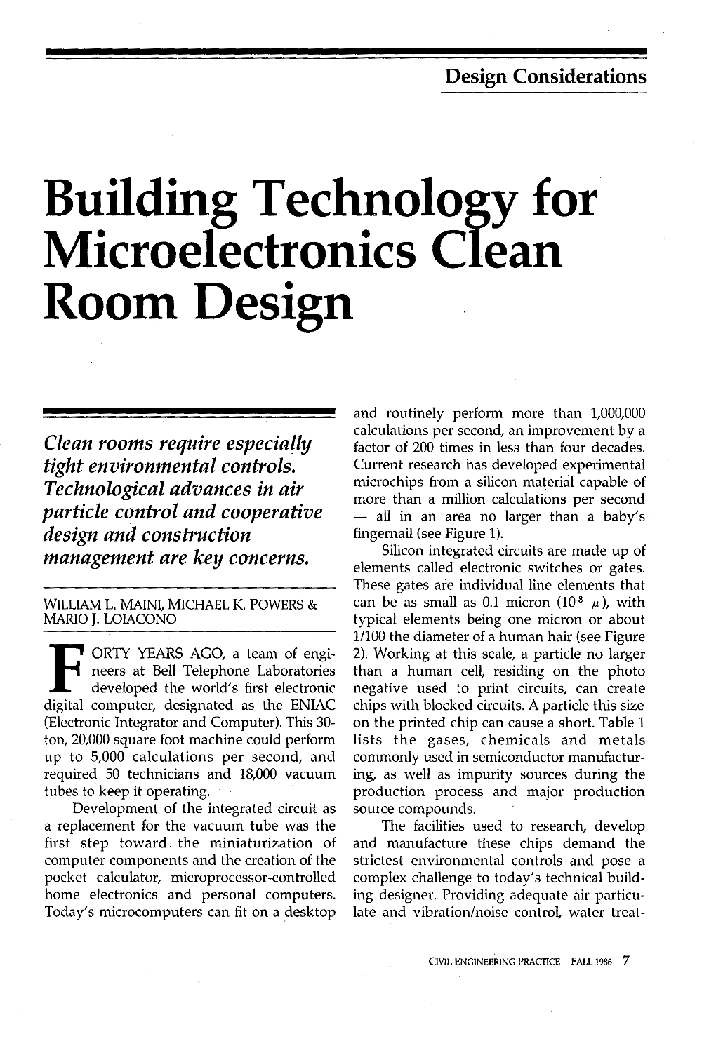 Building Technology for Microelectronics Clean Room Design