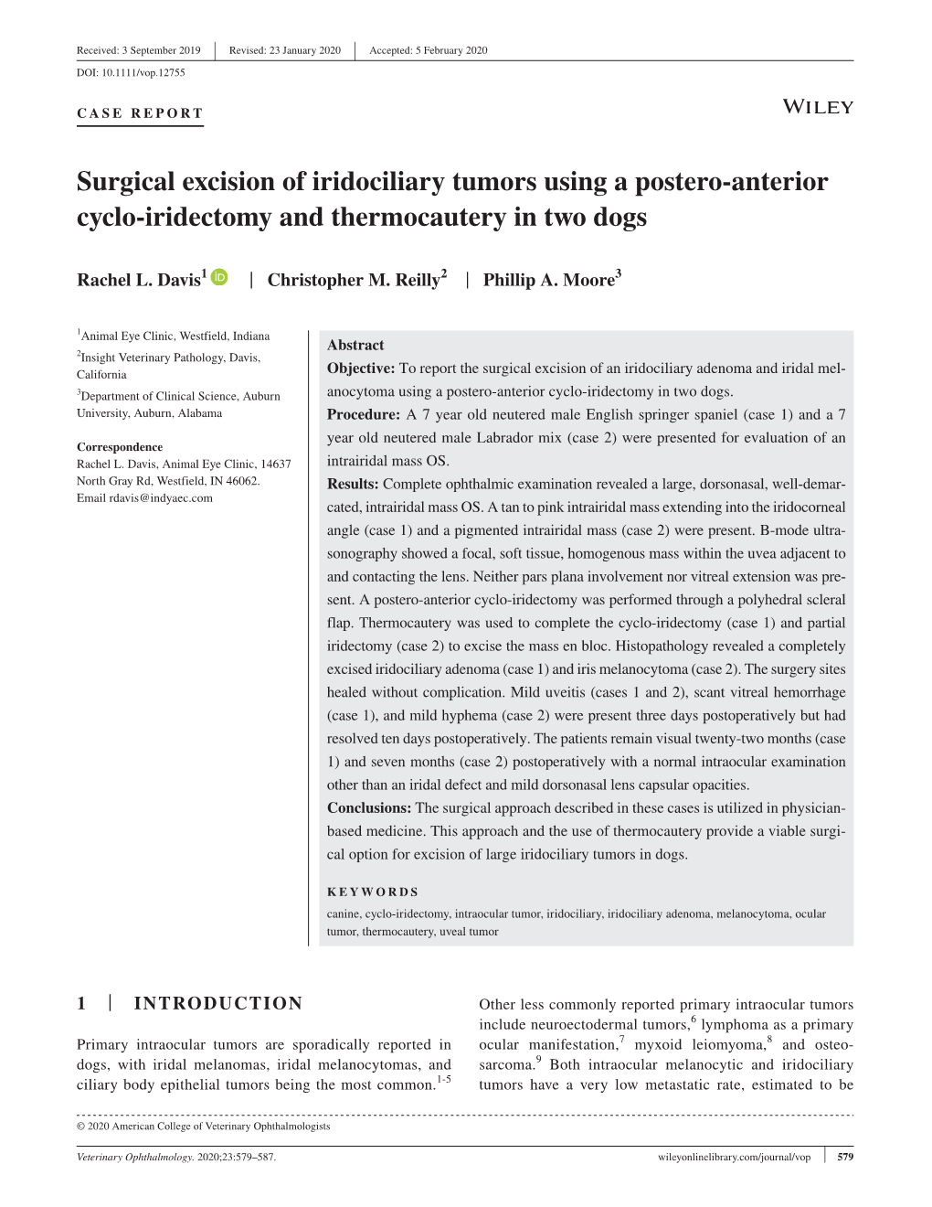 Surgical Excision of Iridociliary Tumors Using a Postero-Anterior Cyclo-Iridectomy and Thermocautery in Two Dogs