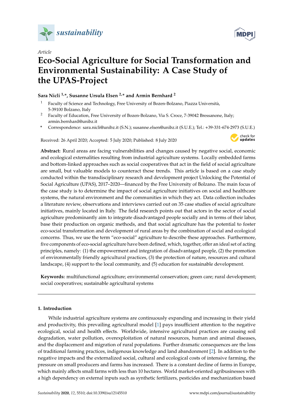 Eco-Social Agriculture for Social Transformation and Environmental Sustainability: a Case Study of the UPAS-Project
