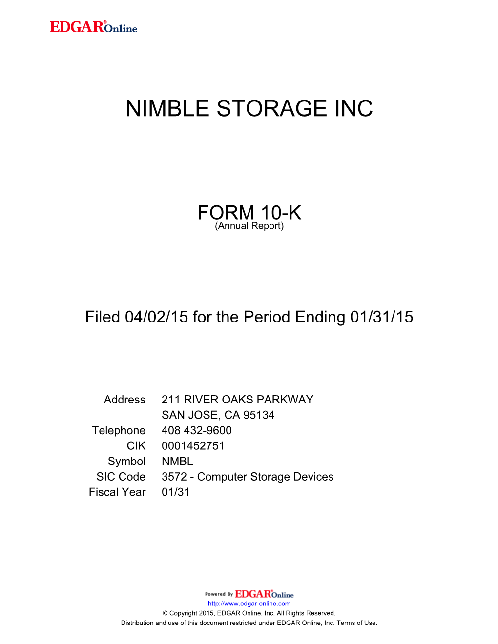 Nimble Storage Inc